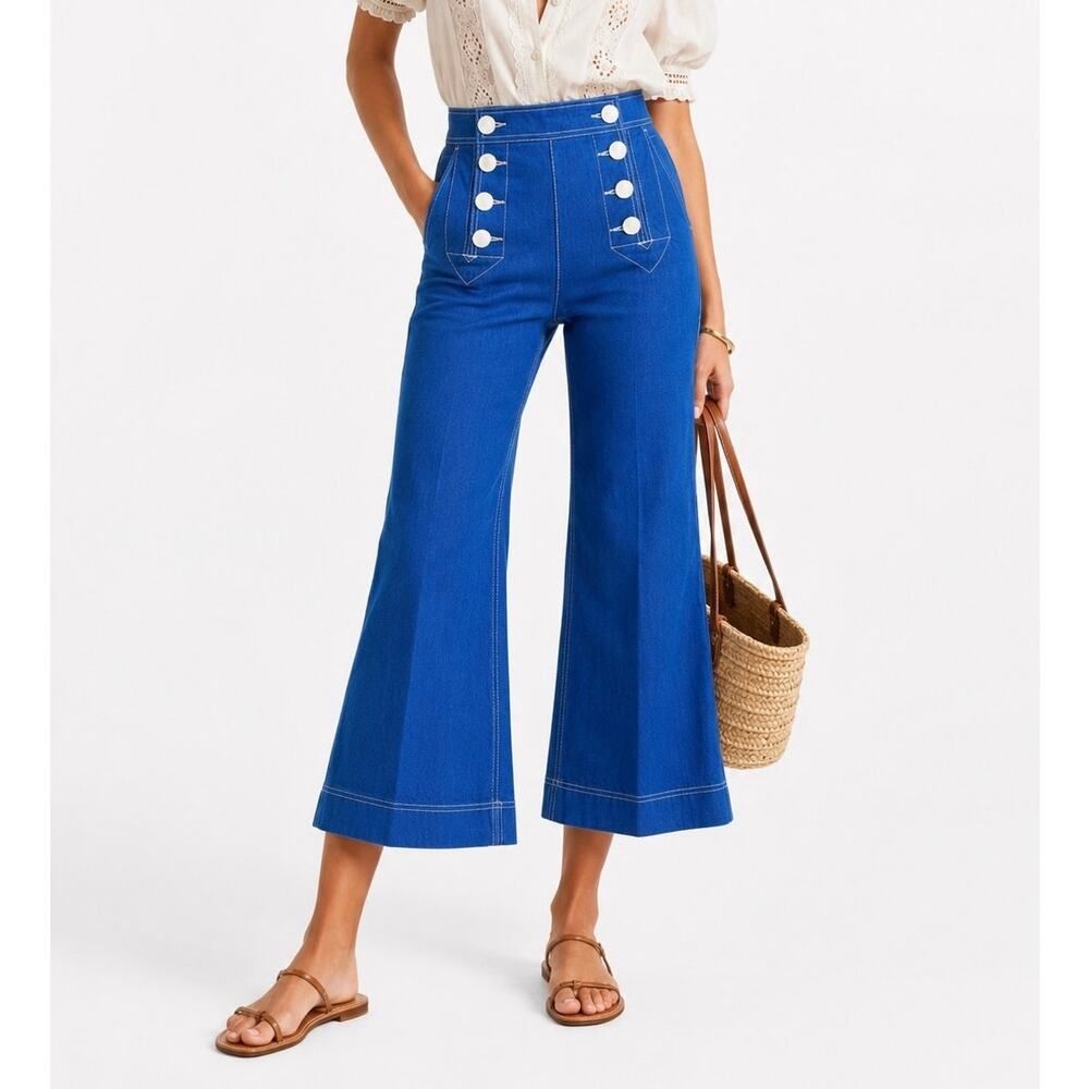 Zimmermann NWT High Tide Sailor Blue Jeans Kick-Flare Crop 25 Regatta